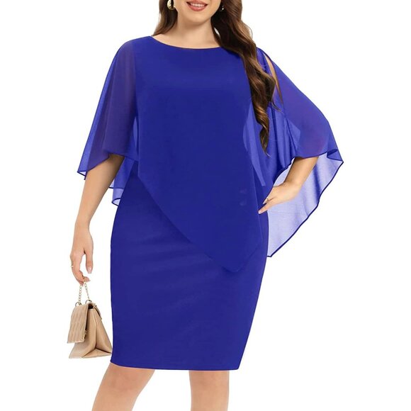 Plus Size Cocktail Dress Chiffon Overlay Sleeveless Elegant Women - Picture 4 of 5